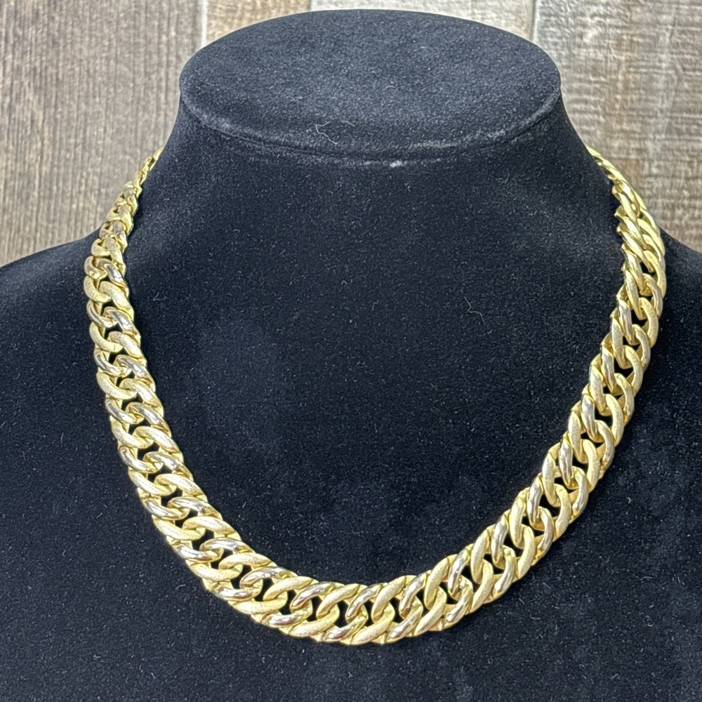 Vintage 1980s Gold Tone Chunky Chain Bib Necklace Retro Statement Jewelry